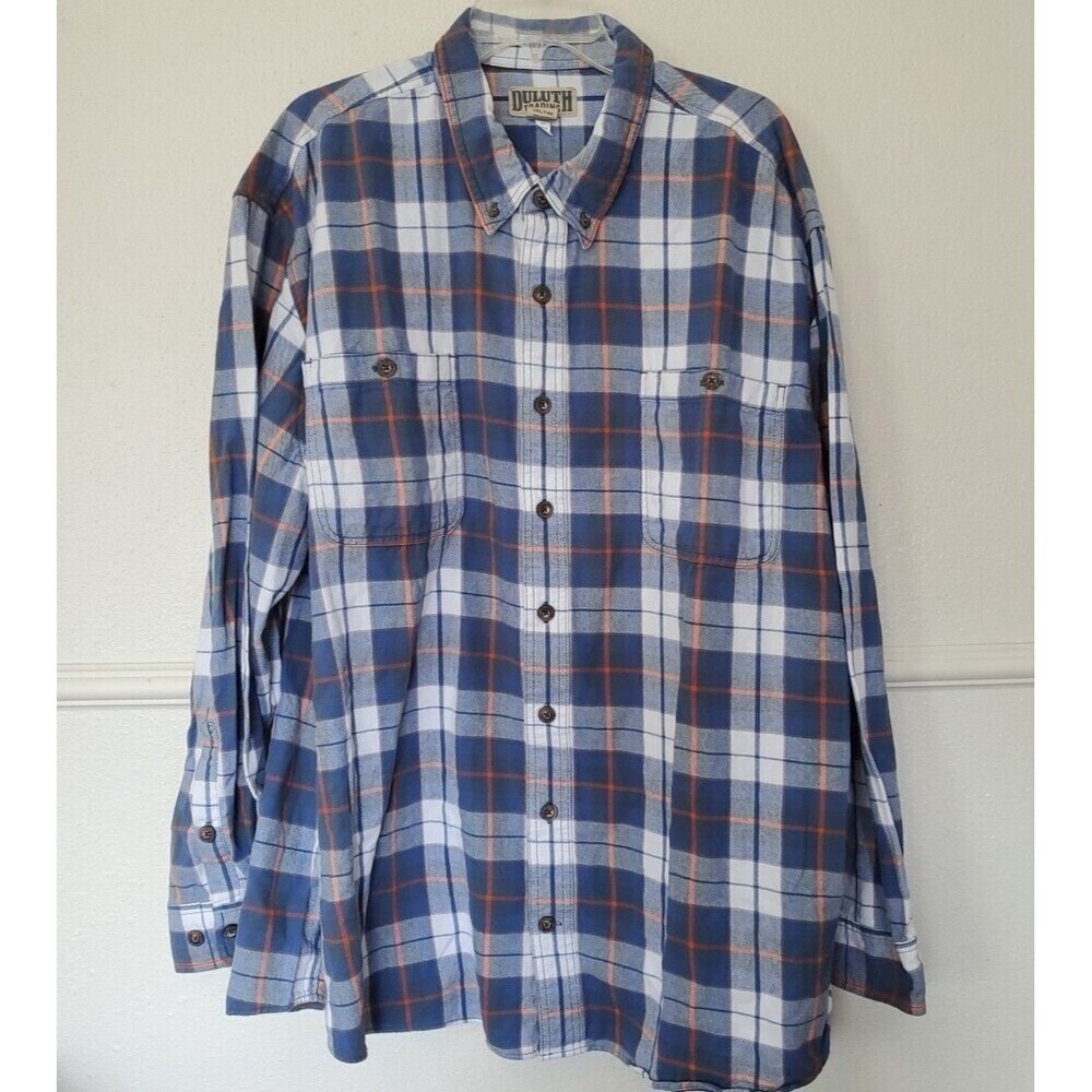 Duluth Trading Co Plaid Flannel Shirt Mens 3XL Tall Blue LS Button Down Cotton